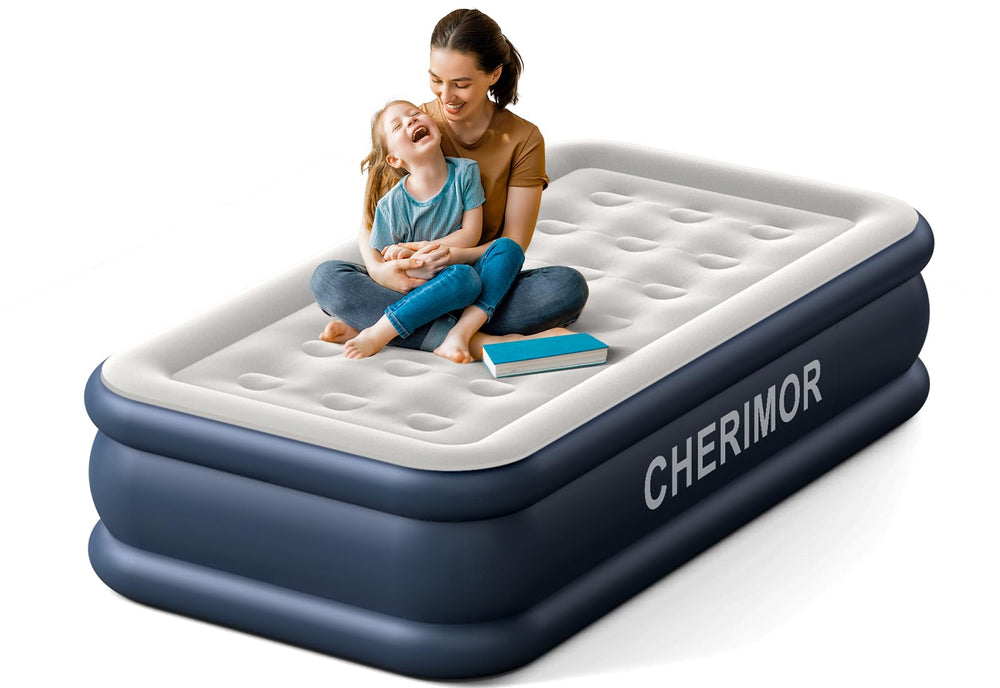 CHERIMOR twin air mattress with flocked top delivers plush comfort for guests.