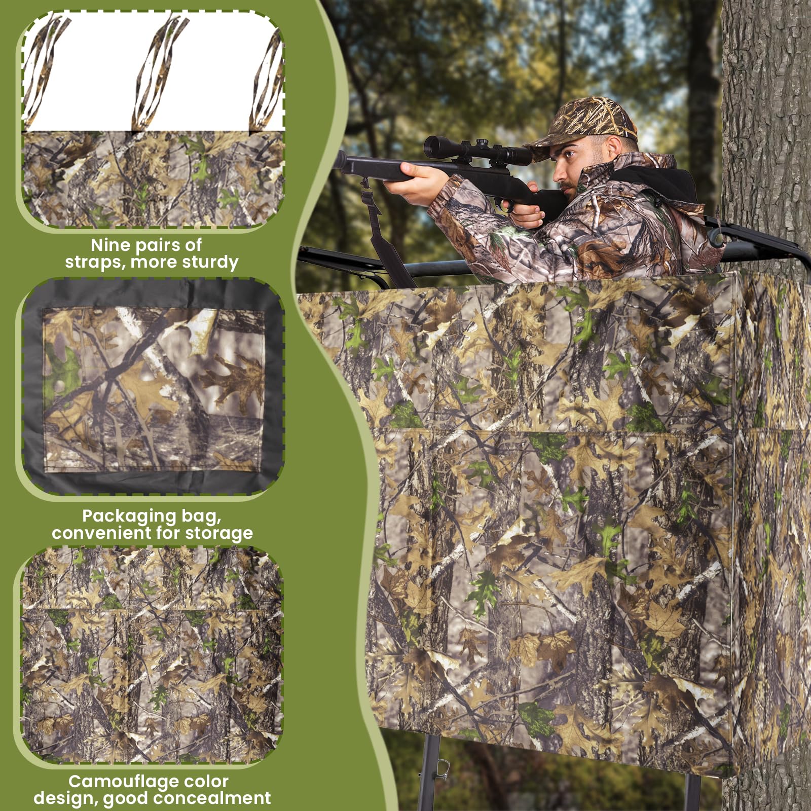 ChezMax hunting tree stand blind 300D oxford material shows durable weather protection