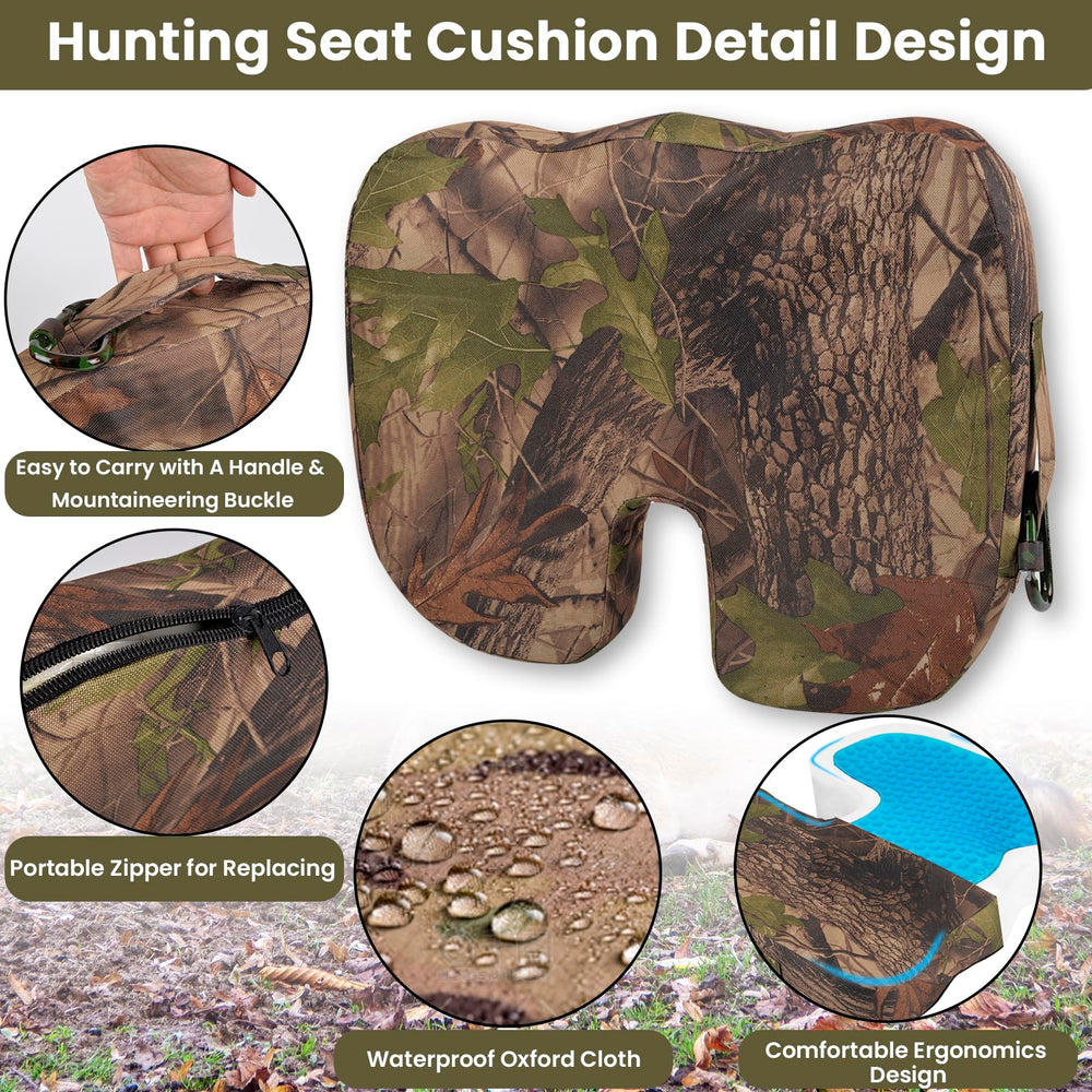 ChezMax treestand-seat cushion shown on a tree stand for secure comfort.