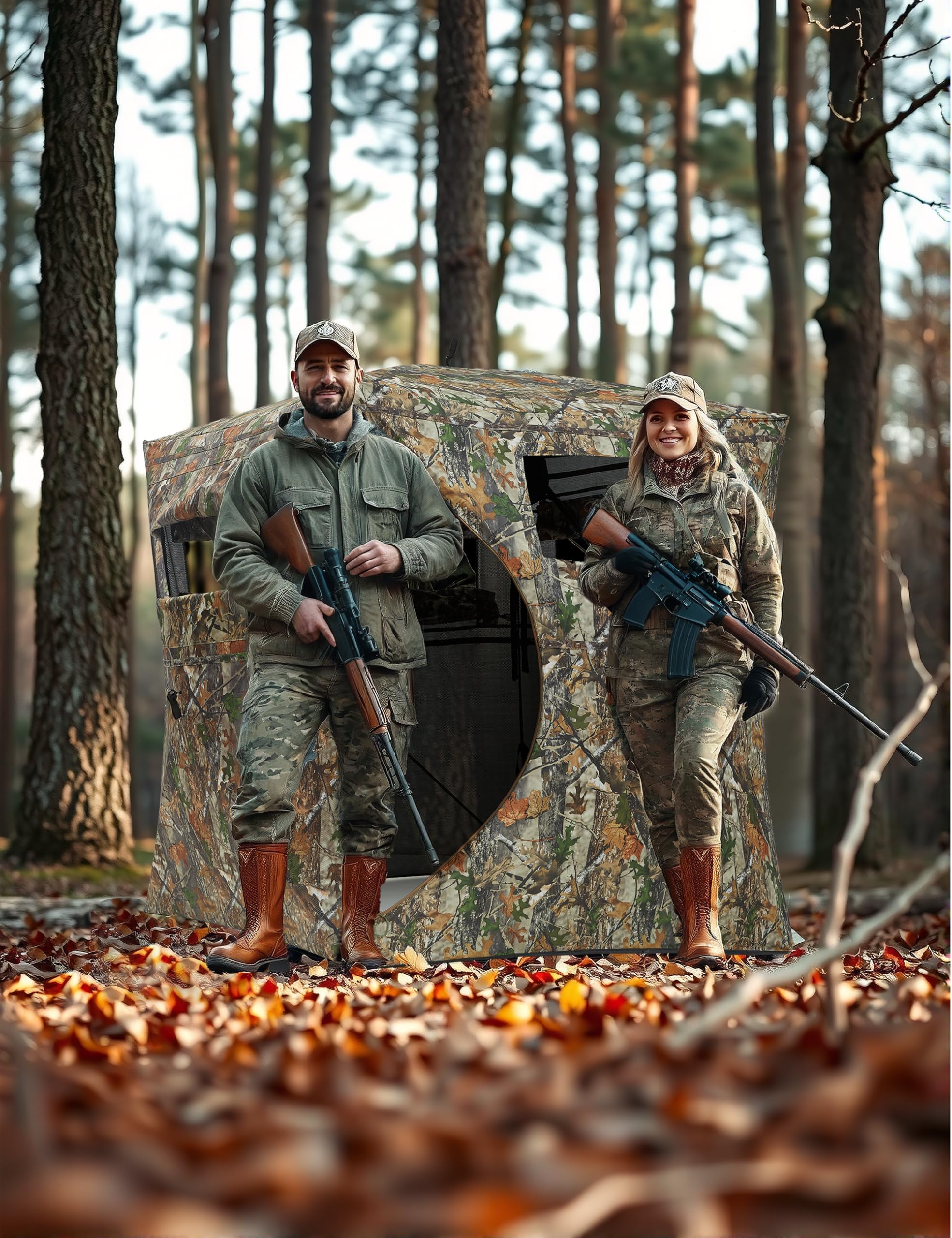 ChicCoutured hunting blind carrying bag and stakes ensure stability on rugged terrain