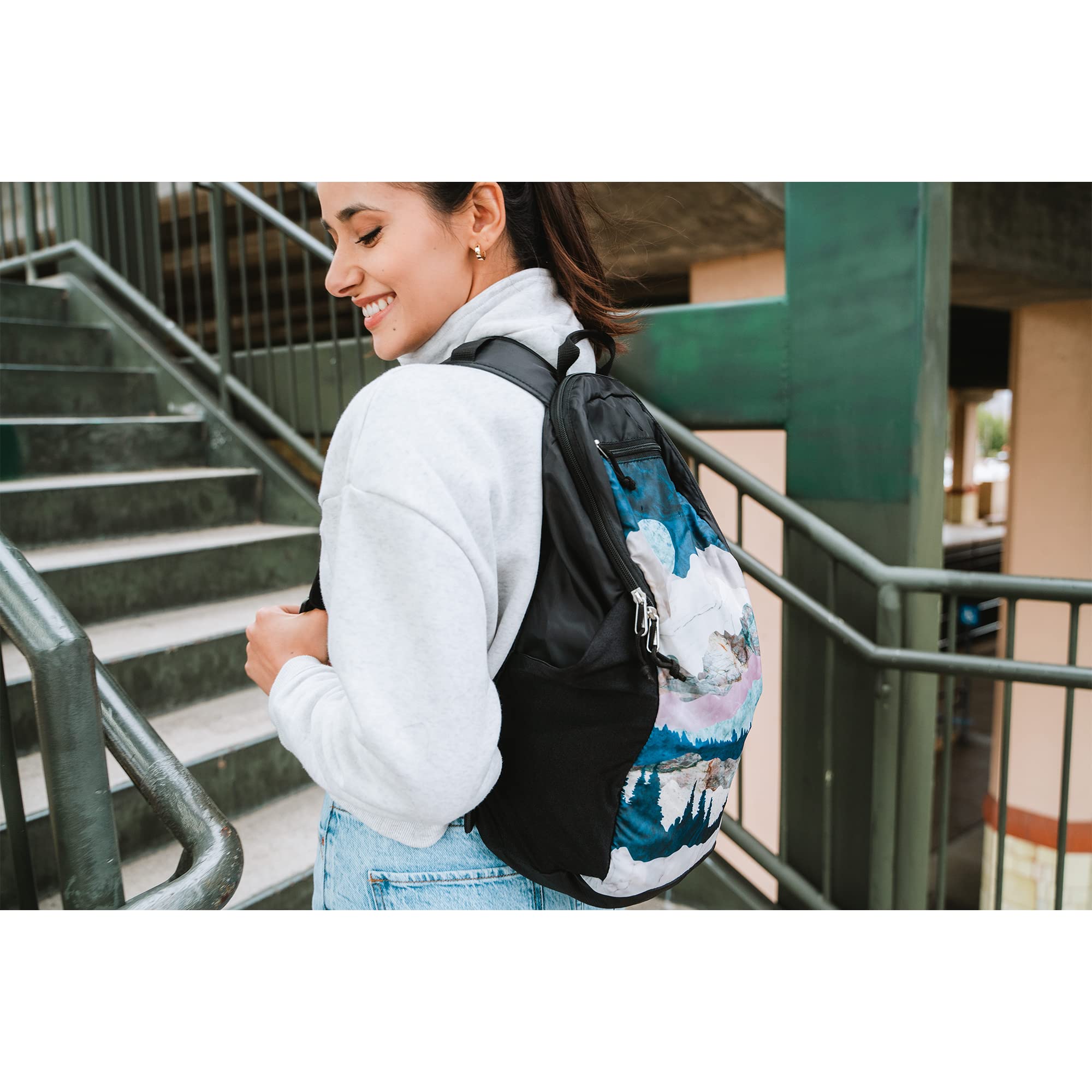 ChicoBag Travel Pack repete mountainscape print on eco-friendly fabric for outdoor adventures.