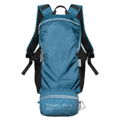 ChicoBag Travel Pack rePETe + Refine Sapphire folded in its built-in pouch for compact travel.