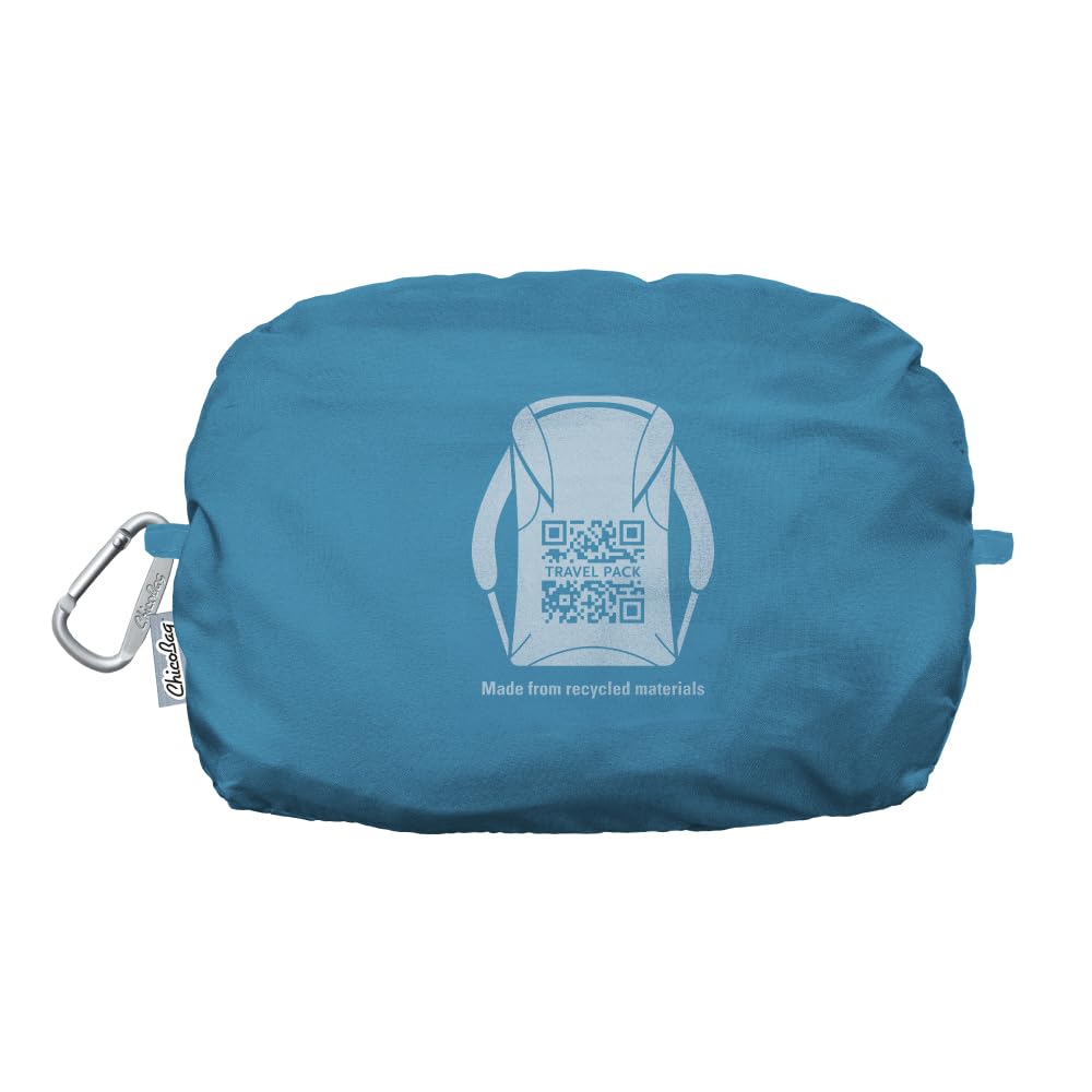 ChicoBag Travel Pack rePETe + Refine Sapphire top stash pocket keeps small gear handy.