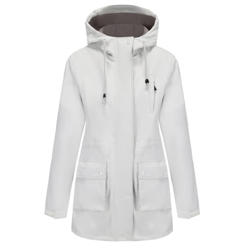 CHIGUO long rain jacket on model with a casual outfit for daily wear