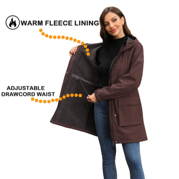 CHIGUO long rain coat with two-way zipper for easy layering in wet weather.