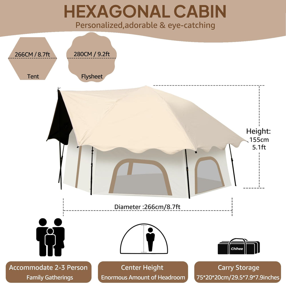 Chihee camping tent interior spacious view highlights room for 2-3 with gear.