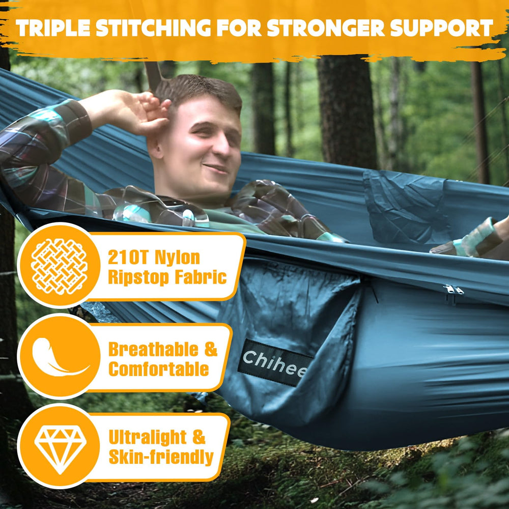 Chihee net hammock open with breathable mosquito net for disturbance-free outdoor rest.