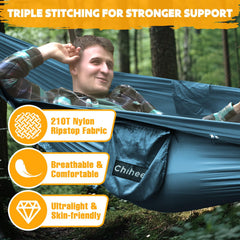 Chihee net hammock open with breathable mosquito net for disturbance-free outdoor rest.