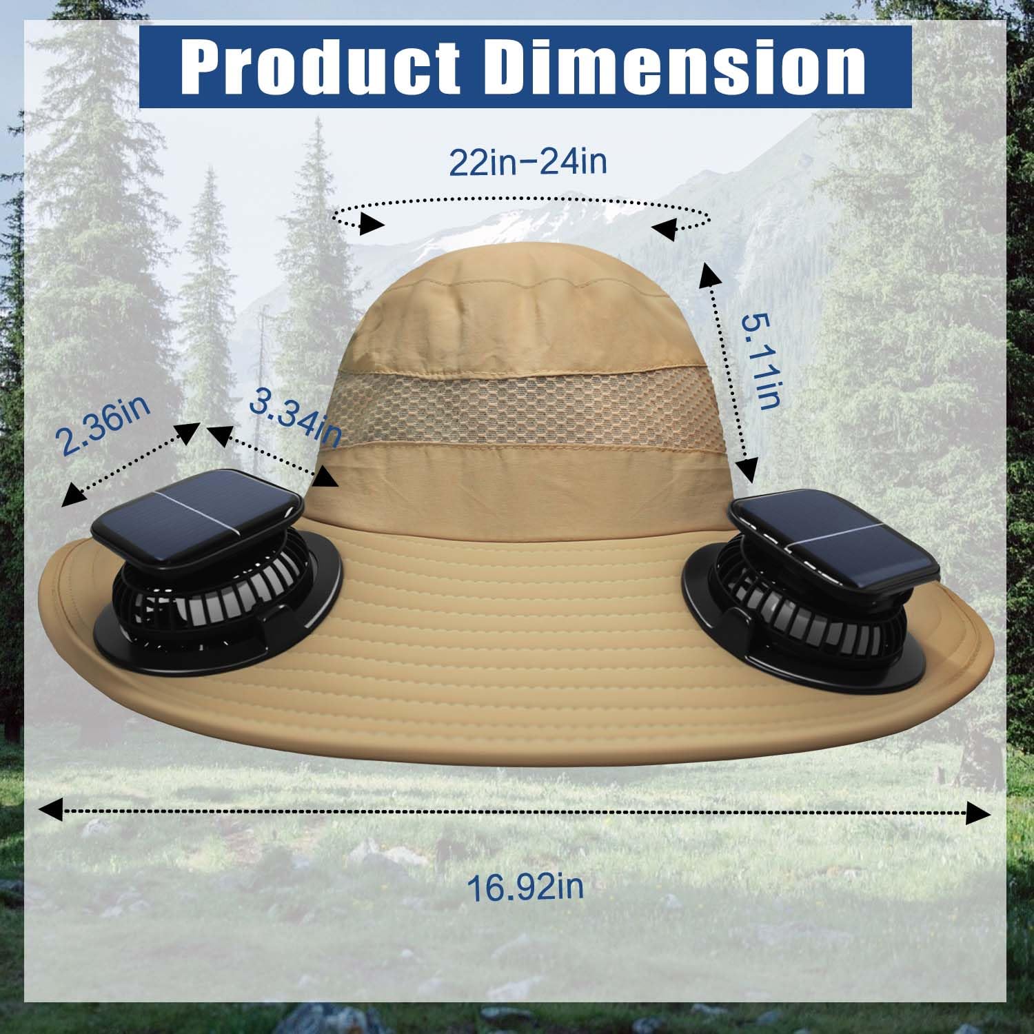 Side view of solar fan hat with removable dual front-brim fans