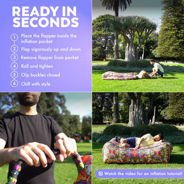Chillbo LazyBone couch includes pegs and patches for quick on-site fixes.