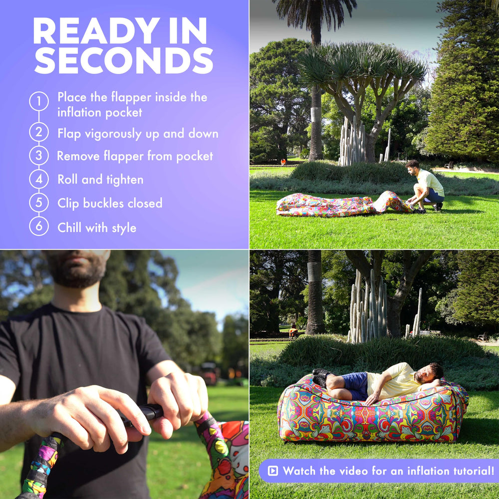 Chillbo LazyBone couch includes pegs and patches for quick on-site fixes.