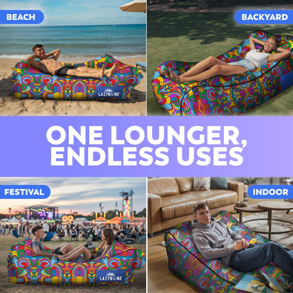Chillbo LazyBone couch features side pockets to keep essentials handy.