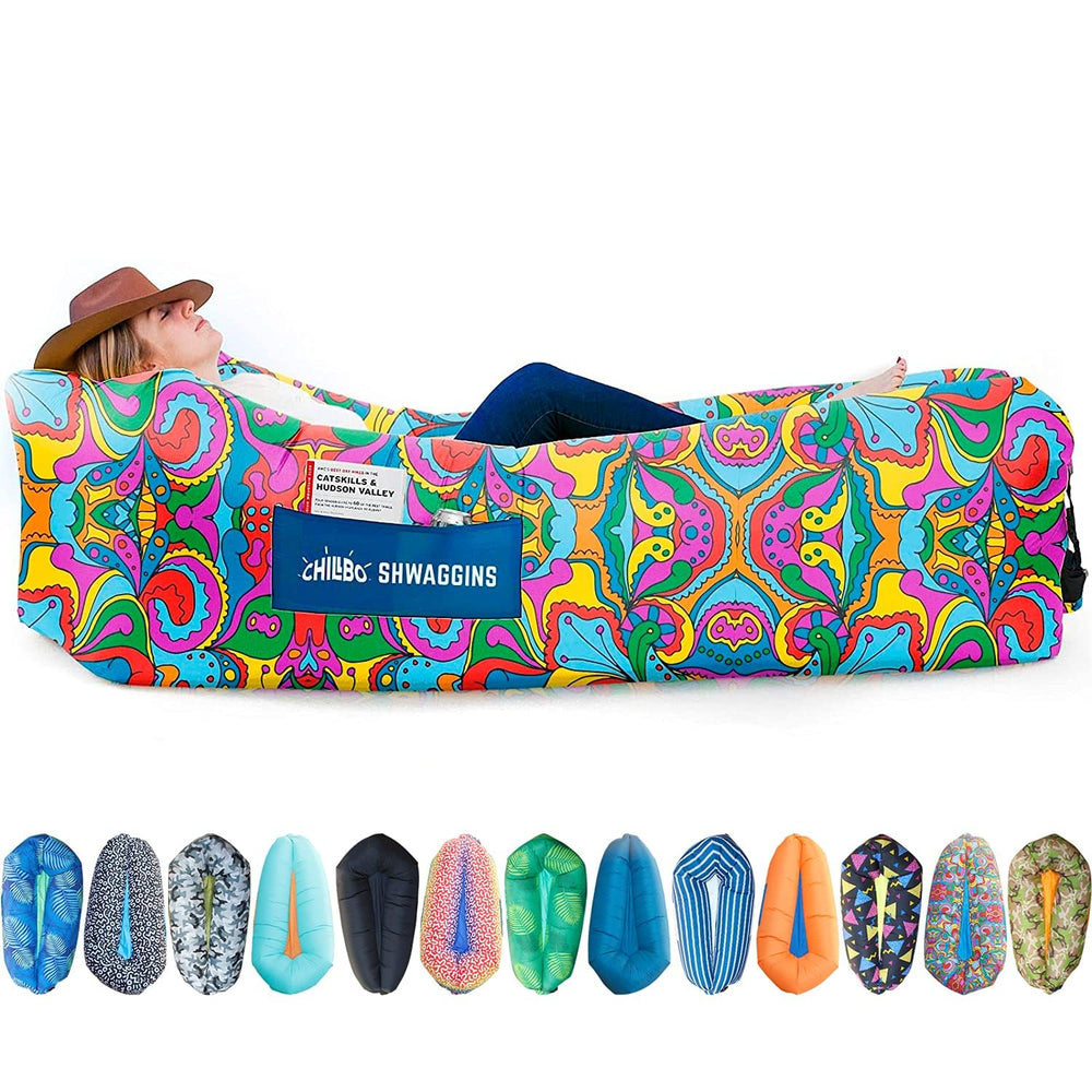 Chillbo Shwaggins couch demonstrates no-pump setup for instant outdoor lounging.