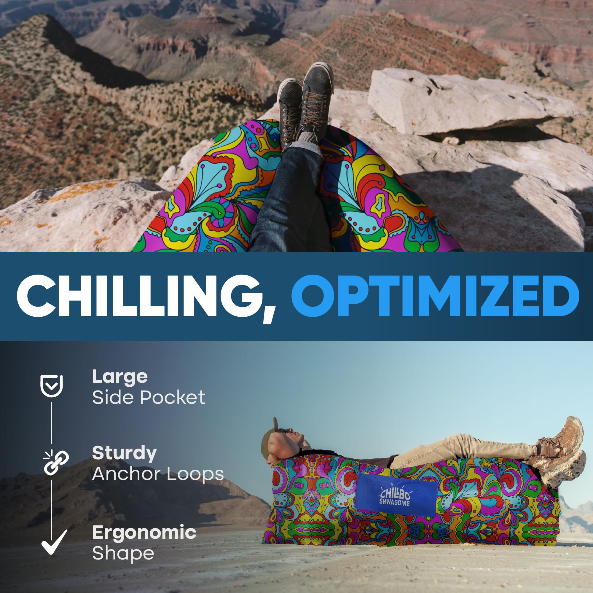 Chillbo Shwaggins couch features a 60s psychedelic print for standout style.