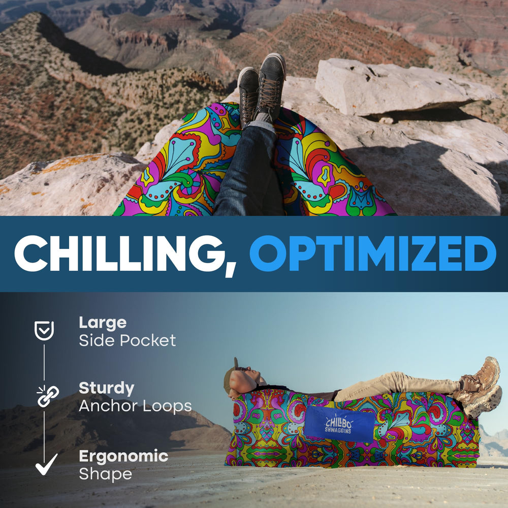 Chillbo Shwaggins couch features a 60s psychedelic print for standout style.