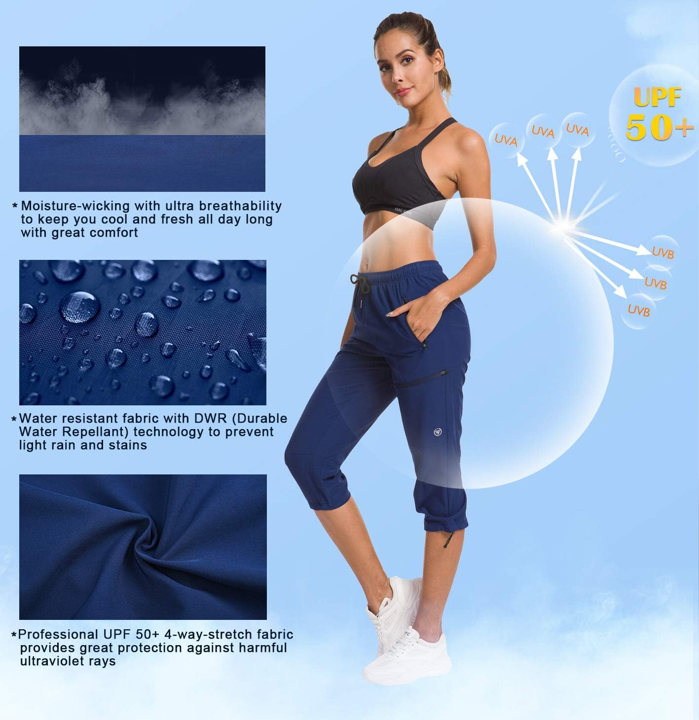 ChinFun navy pants elastic waistband and drawstring for comfortable all-day outdoor wear.