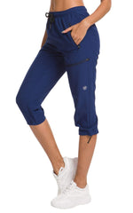 ChinFun women's outdoor quick-dry pants navy front view, breathable protection for hikes.
