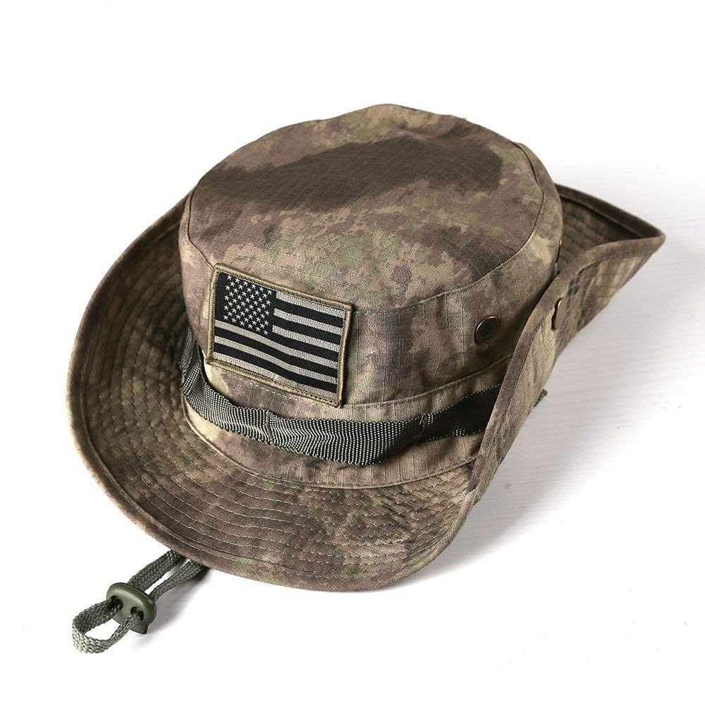Chinmor boonie hat in grey with USA patch - side view