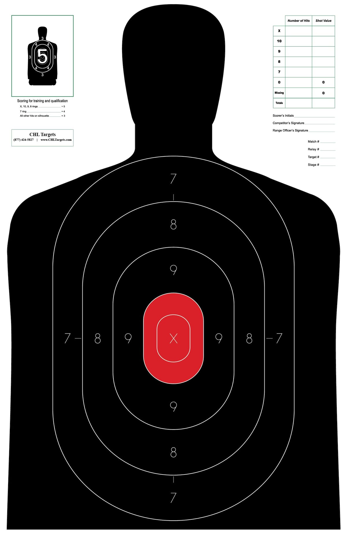 CHLTargets B-27E target silhouette 23x35 for precise practice and scoring