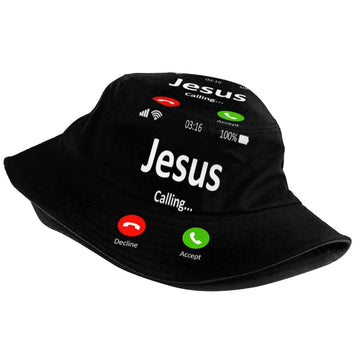 Side view showing cross design on the bucket hat