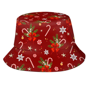 Unisex Christmas bucket hat with festive print - side view