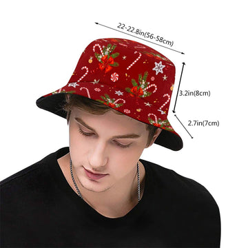 Fisherman-style bucket hat with colorful patterns on model