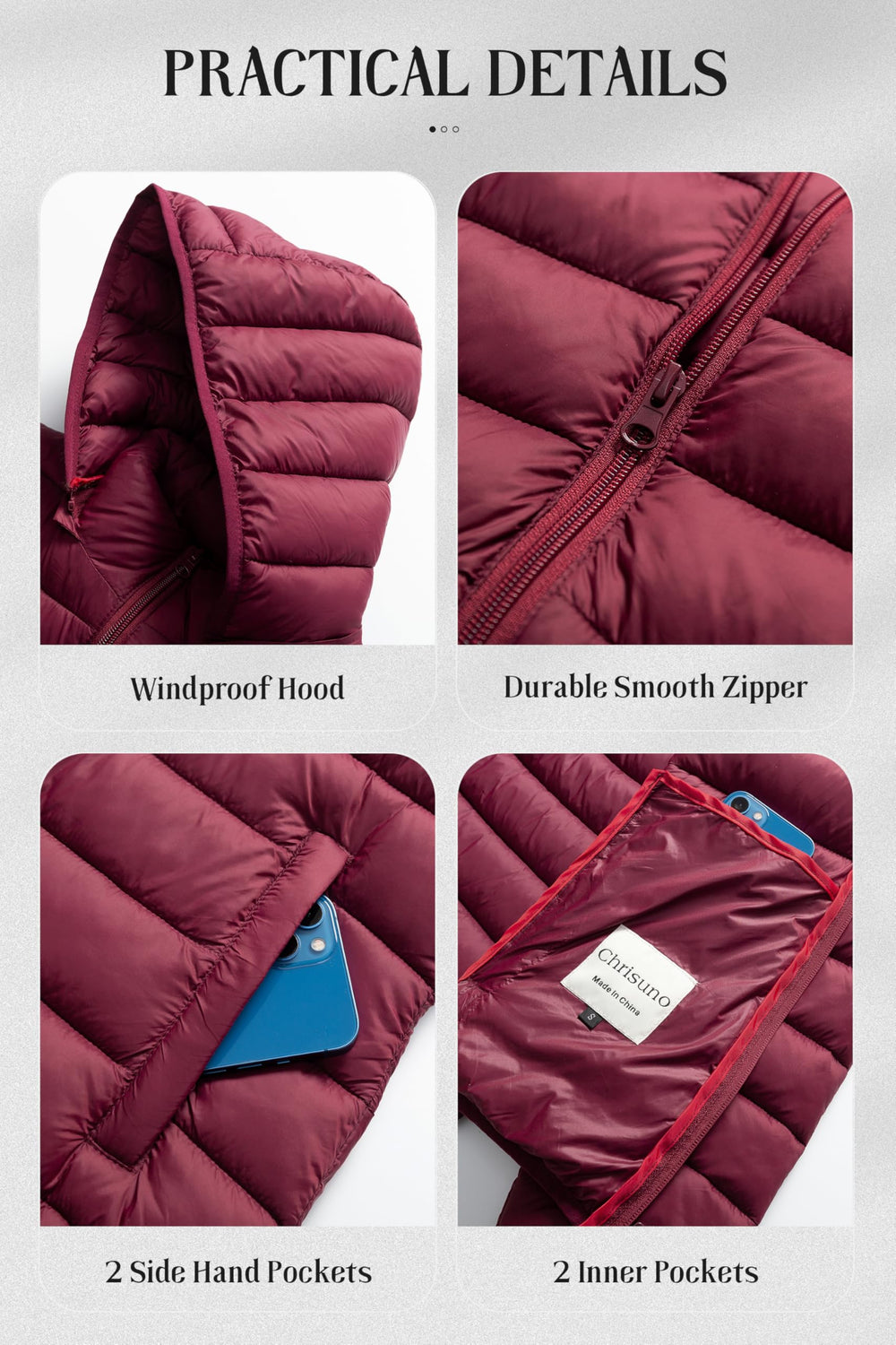 Chrisuno machine-washable women's puffer coat offers easy care.