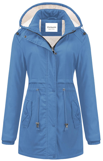 Chrisuno winter jacket women light blue front view shows stylish warmth for outdoors.