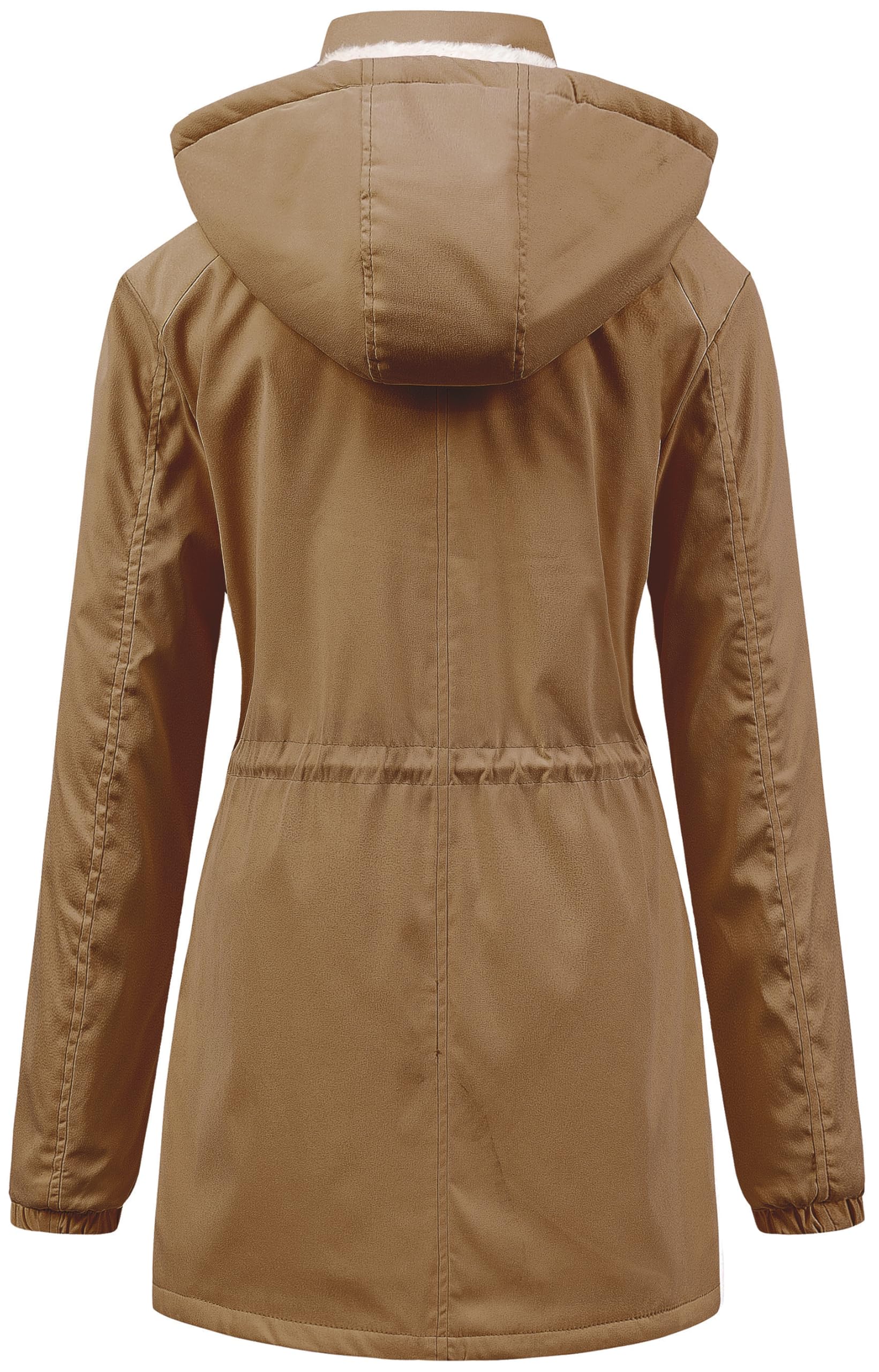 Chrisuno women's puffer coat camel exterior brushed cotton feel for soft comfort.