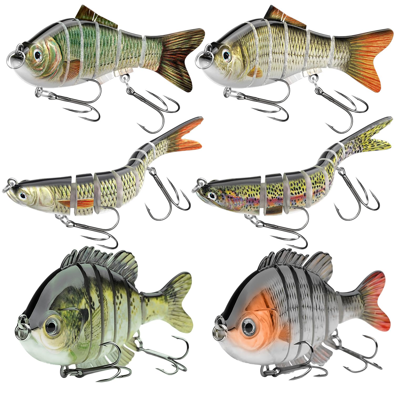 Front view of CHSMONB 6 Pcs Slow Sinking Lifelike Jointed Swimbaits
