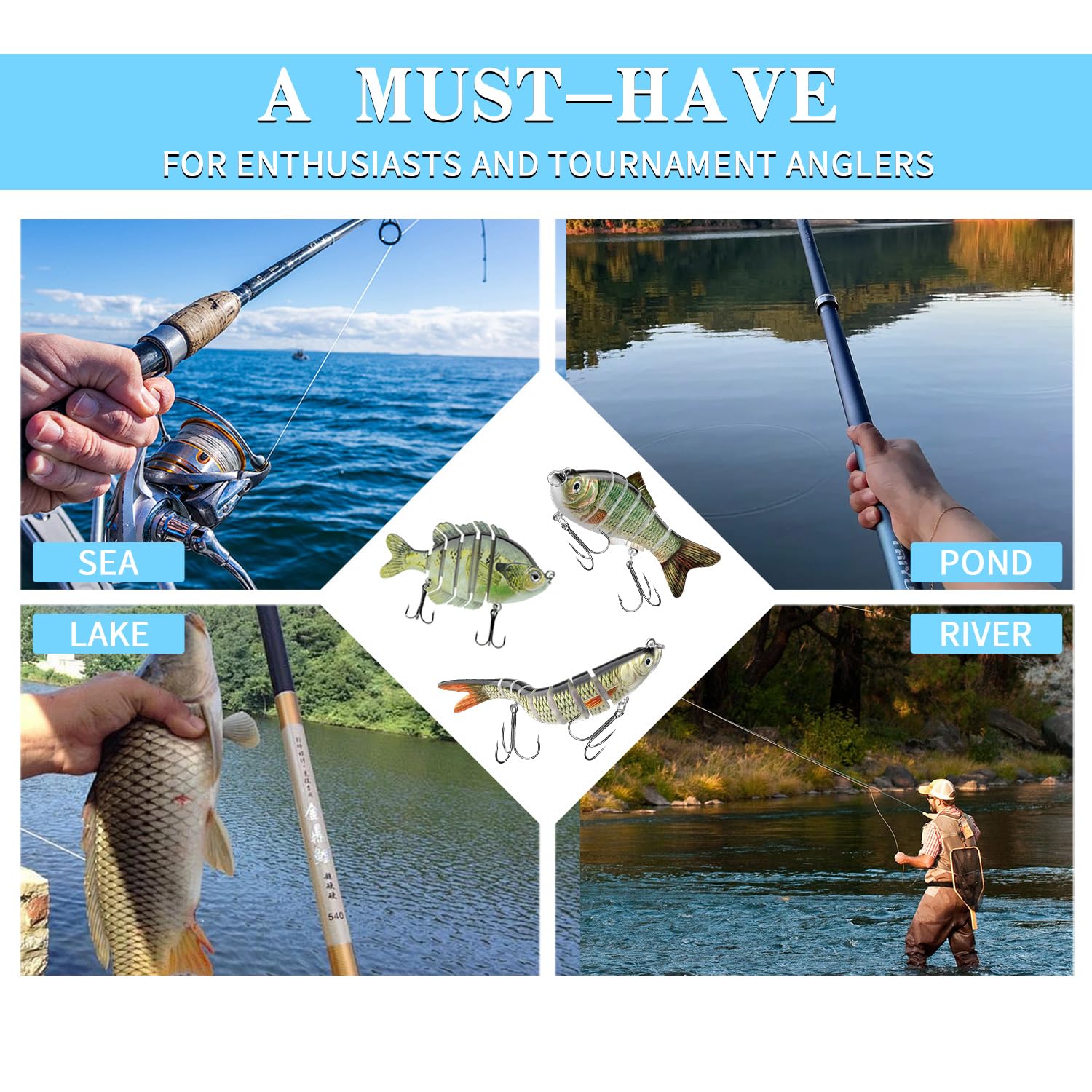 Lures suitable for bass, trout, walleye and pike in freshwater and saltwater