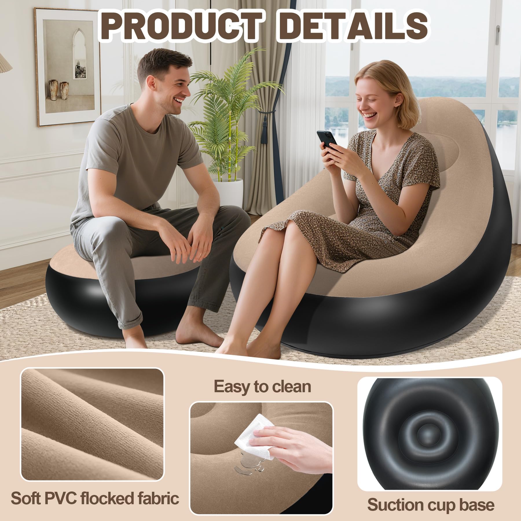Chsuiwe inflatable chair showing ergonomic backrest for comfortable lounging during long sessions