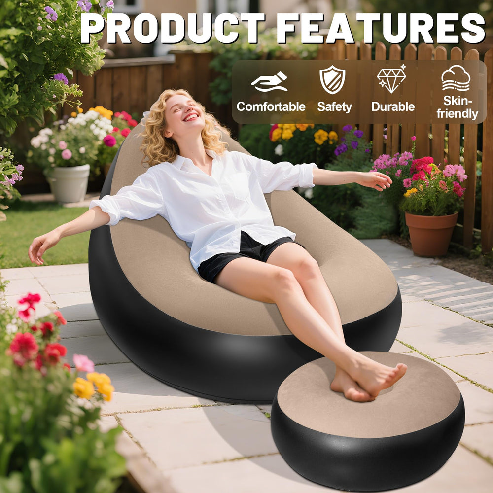 Chsuiwe flocked-surface inflatable couch offers cozy texture for couch-time movie nights