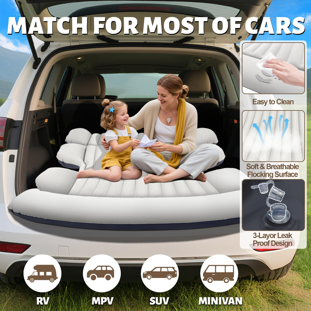 Chsuiwe SUV air mattress flocked top offers slip-resistant comfort.