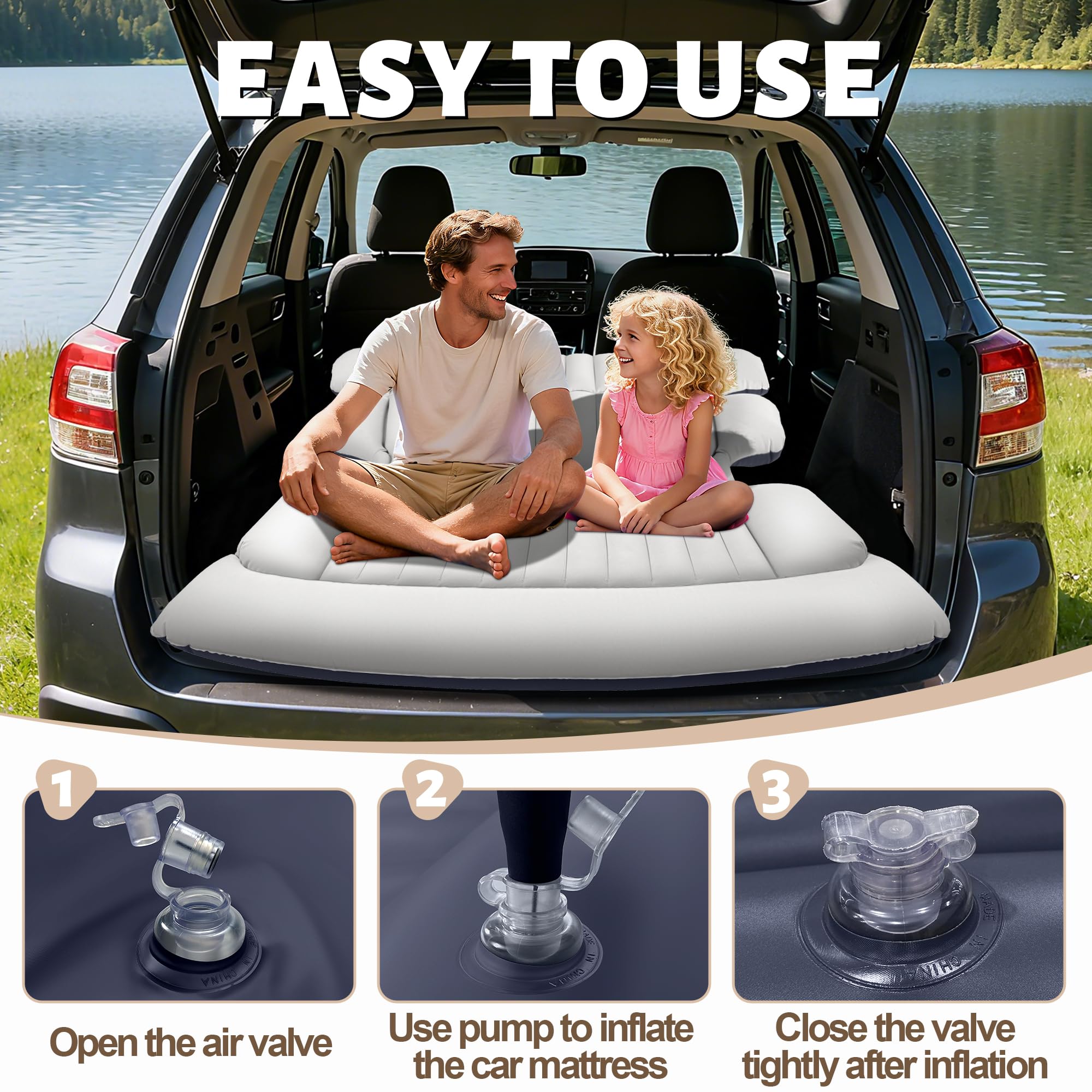 Chsuiwe SUV air mattress with two pillows supports neck comfort.