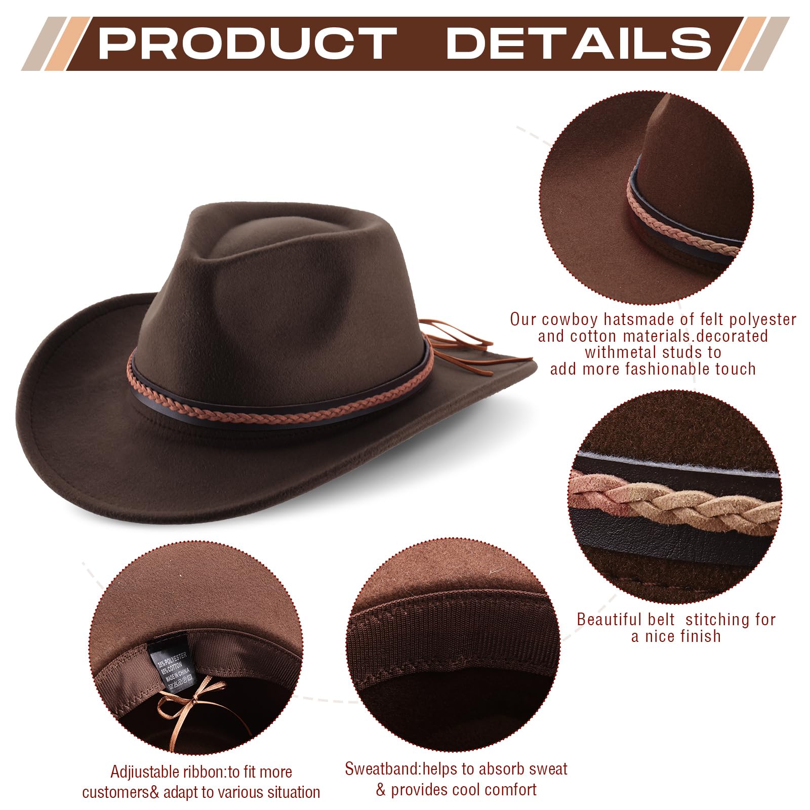 Chuarry felt western cowboy hat in beige color