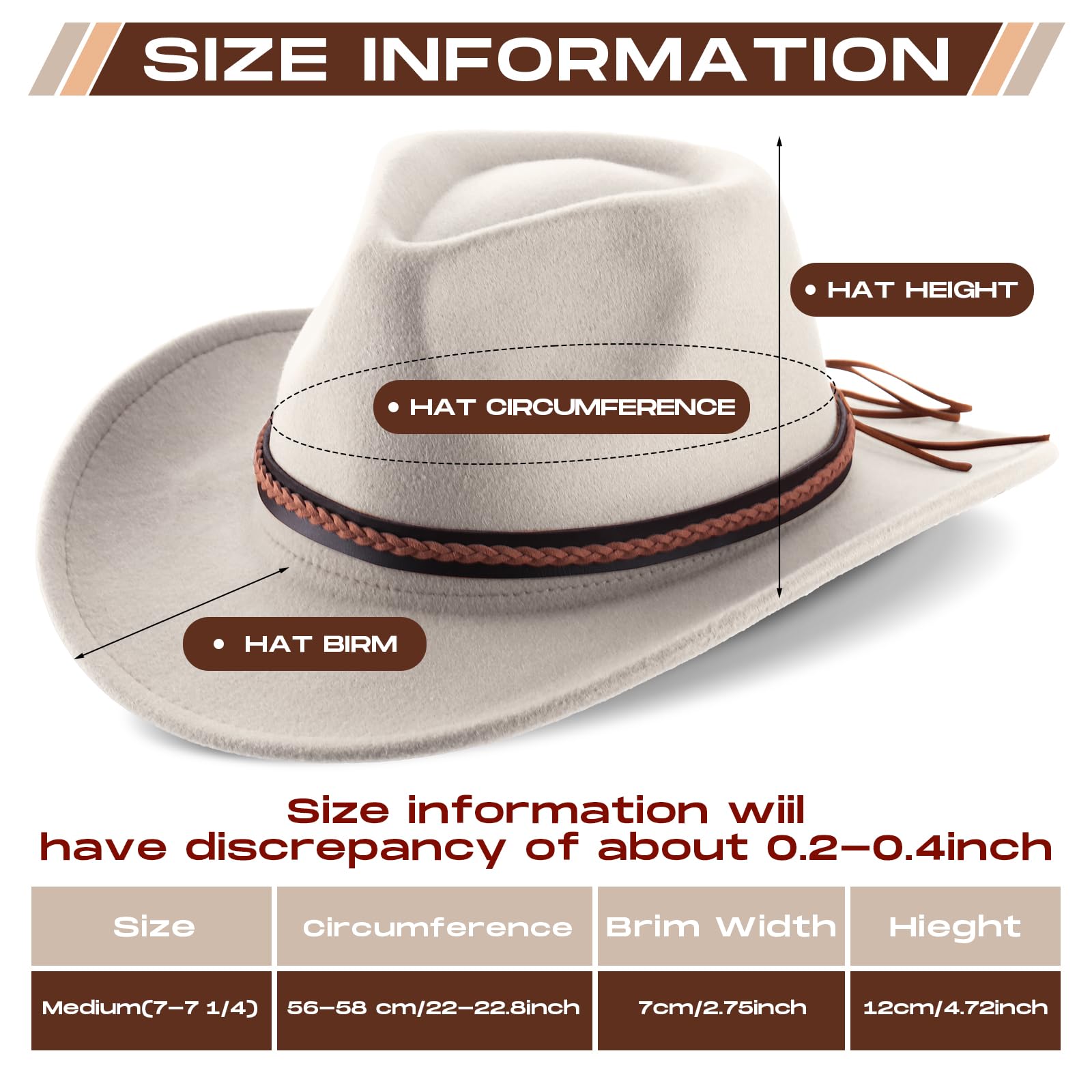 Chuarry felt western cowboy hat in khaki color