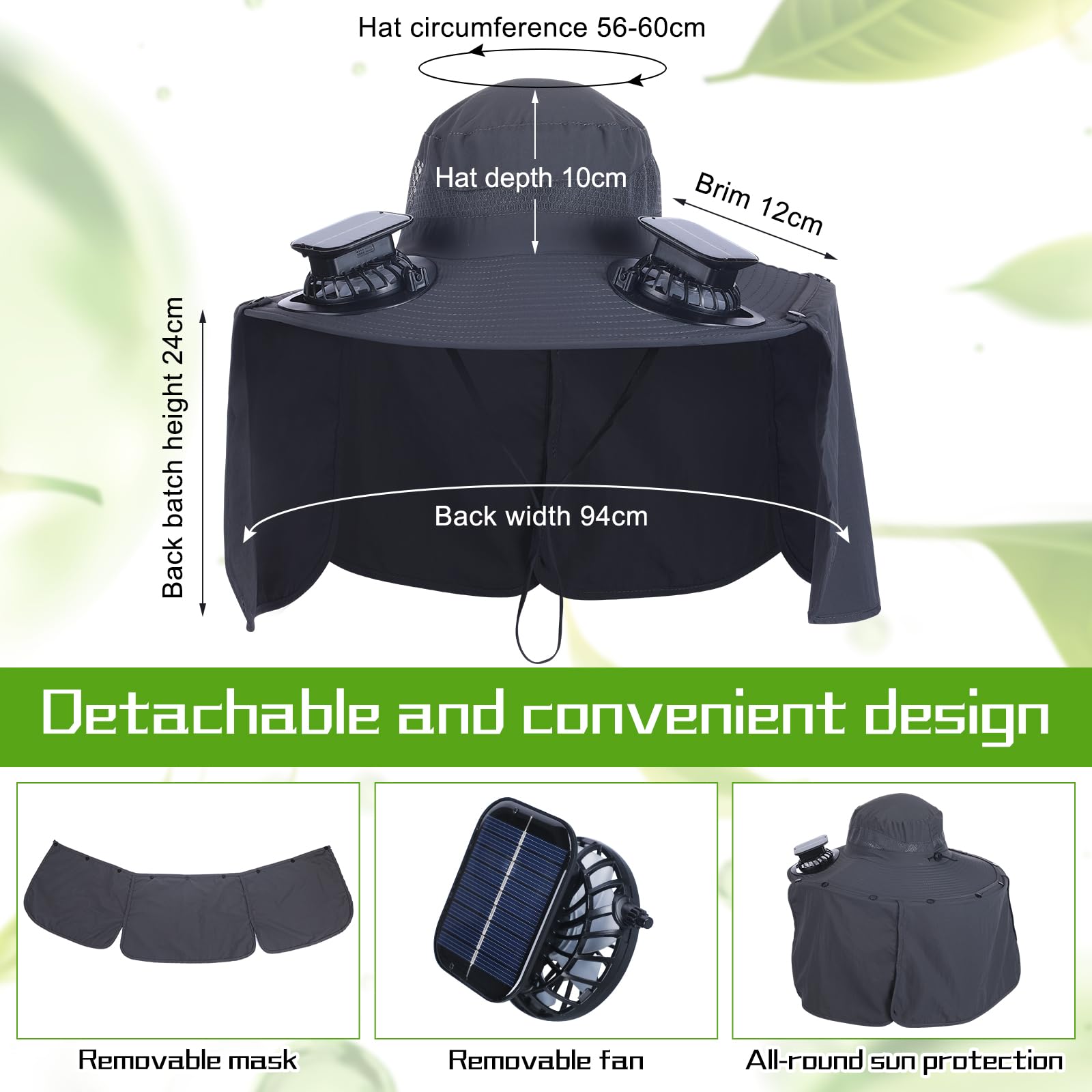 Chuarry solar-powered hat side fans provide cooling for fishing or hiking.