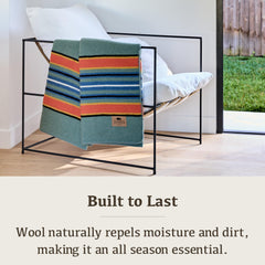 Chubbuck Authentic indoor-outdoor use wool blanket demonstrates versatile warmth anywhere.