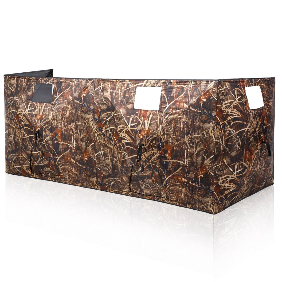 Chunm 4-panel hunting blind assembly shows spacious interior for 3-4 hunters