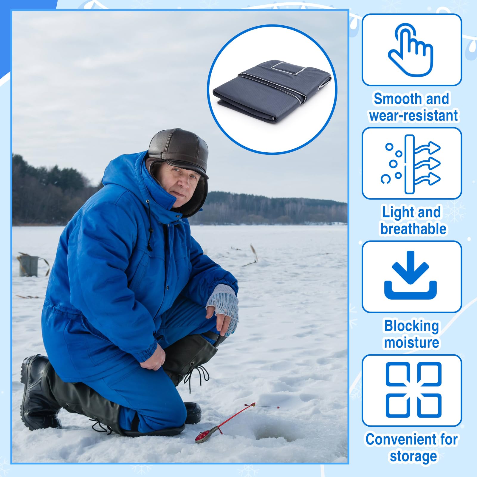 Chunm thick high-density foam pad offers comfort on icy surfaces.