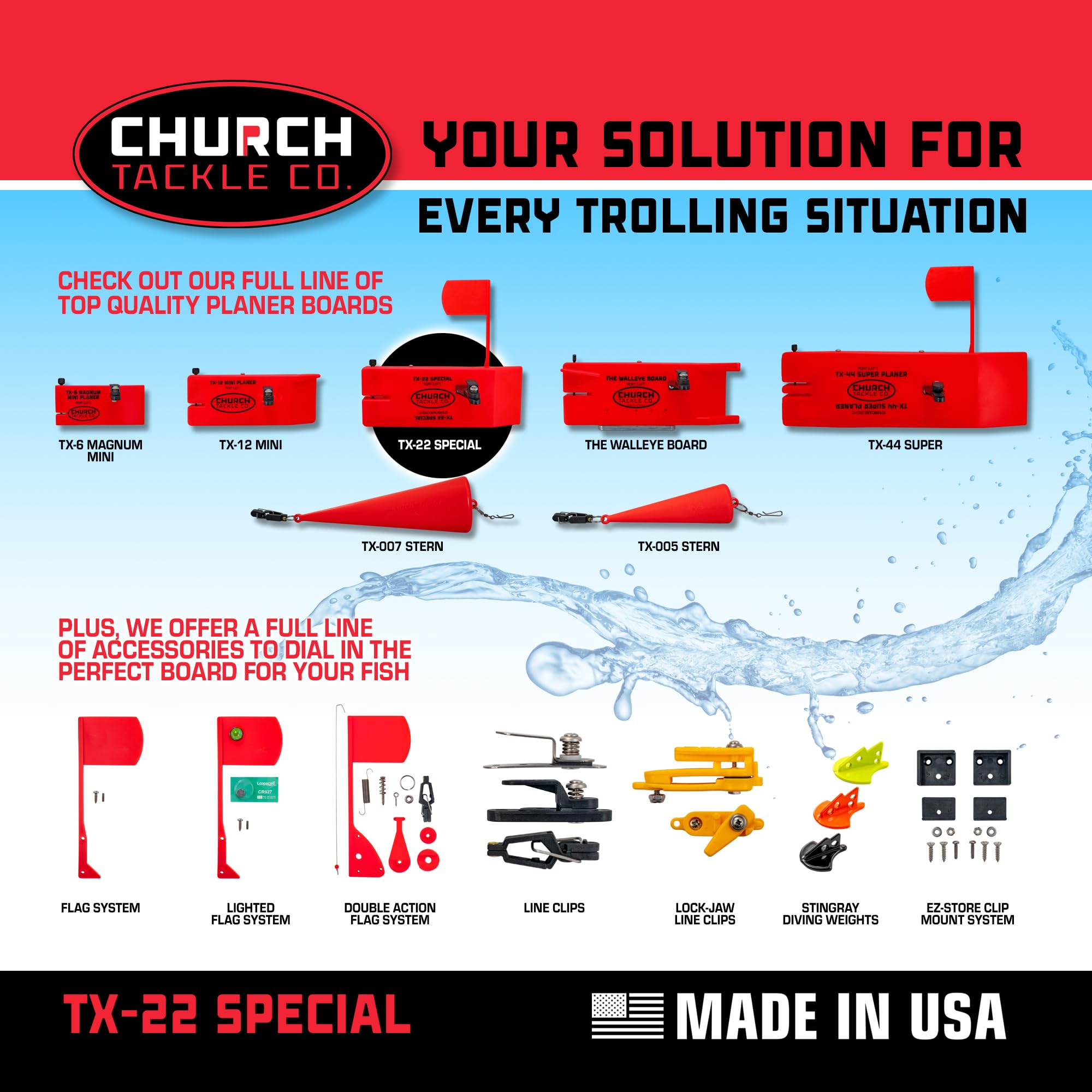 Church Tackle trolling system ready for freshwater and saltwater adventures.