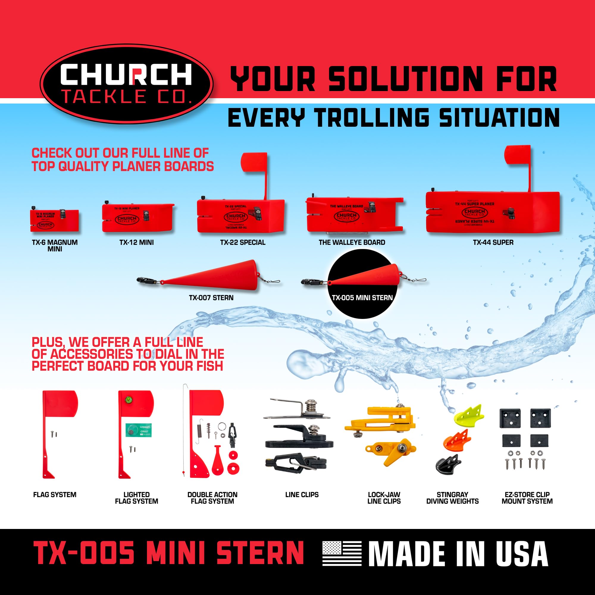 Church Tackle TX-005 Mini Stern Planer made in USA reflects trusted craftsmanship.