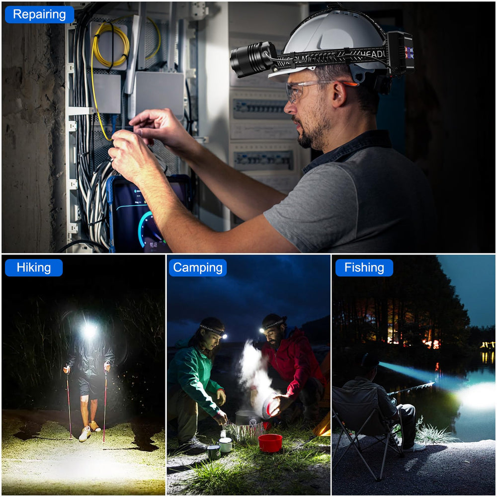 Cinlinso headlamp includes built-in batteries for extended use.
