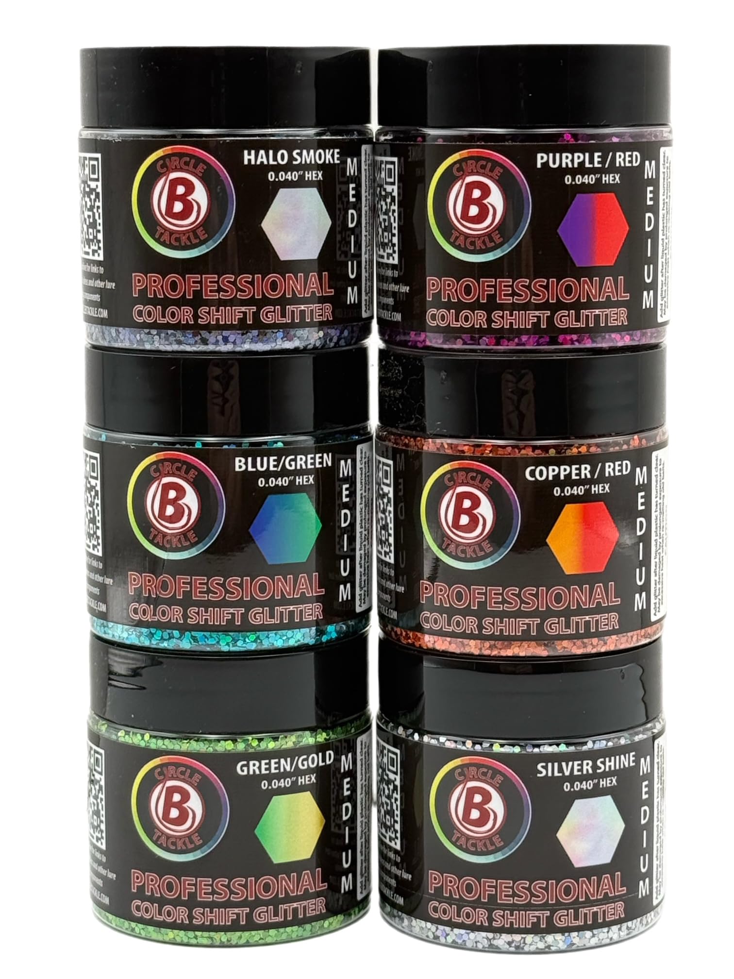 Circle B Tackle six-pack 2 oz jars for soft plastic lures.