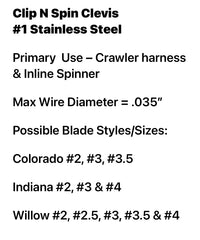 Circle B Tackle Clip N Spin Clevis slender profile minimizes debris buildup during casting.