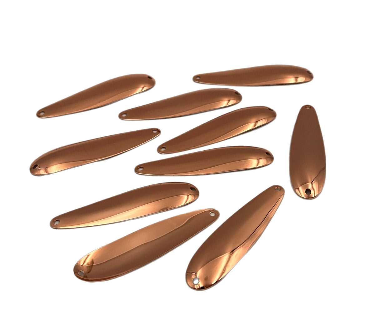 Circle B Tackle copper smooth trolling spoon with fluttering action attracts game fish.
