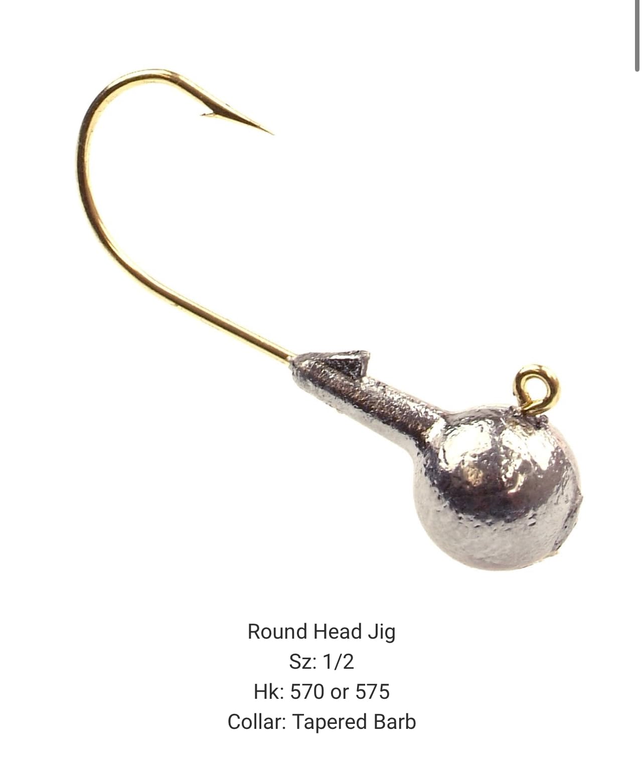 Circle B Tackle Do It Mold round head jig close-up, shows tapered collar for precise hook rigging.
