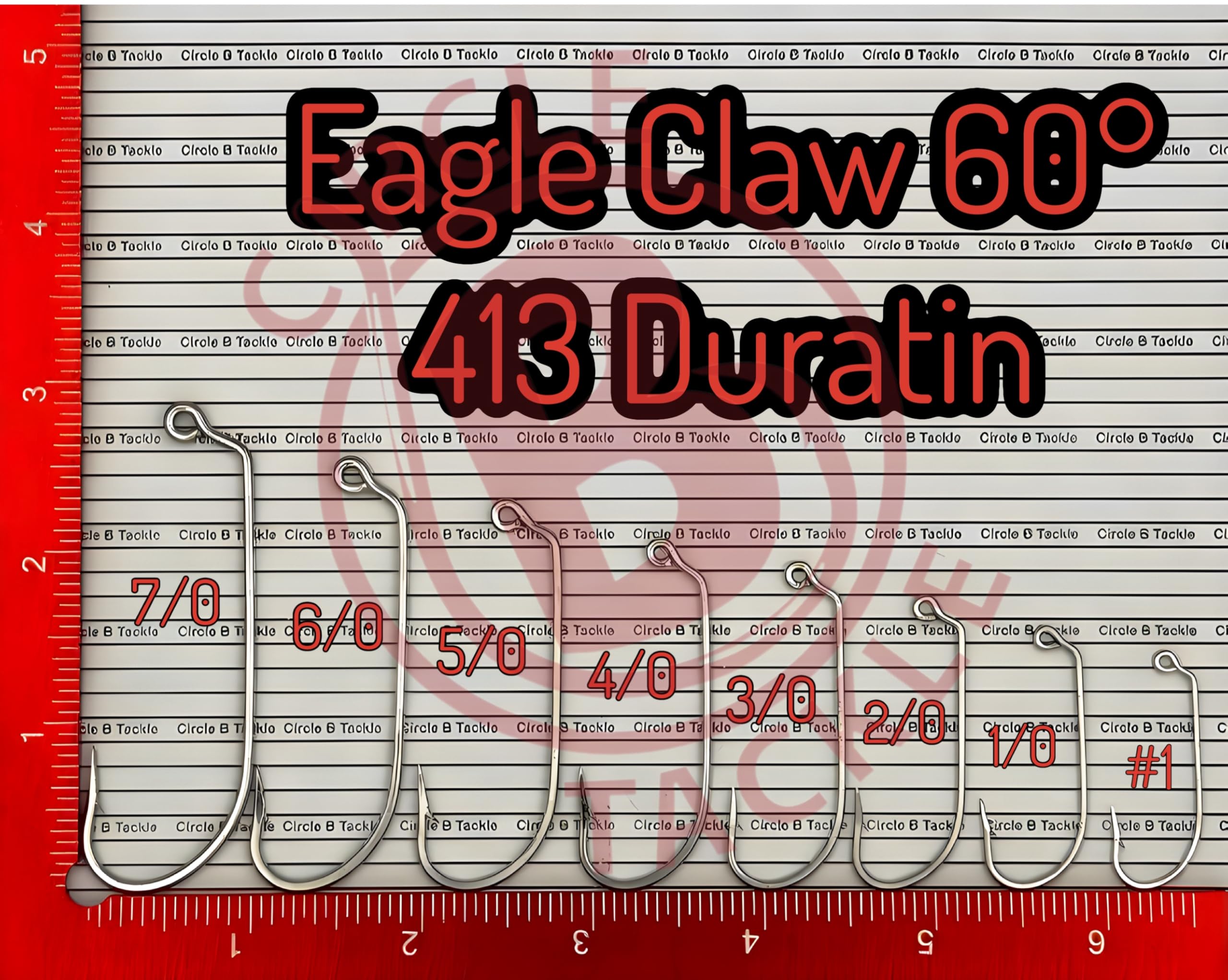 Circle B Tackle Eagle Claw 413 60° 2-0 jig hook forged for strength and durability.