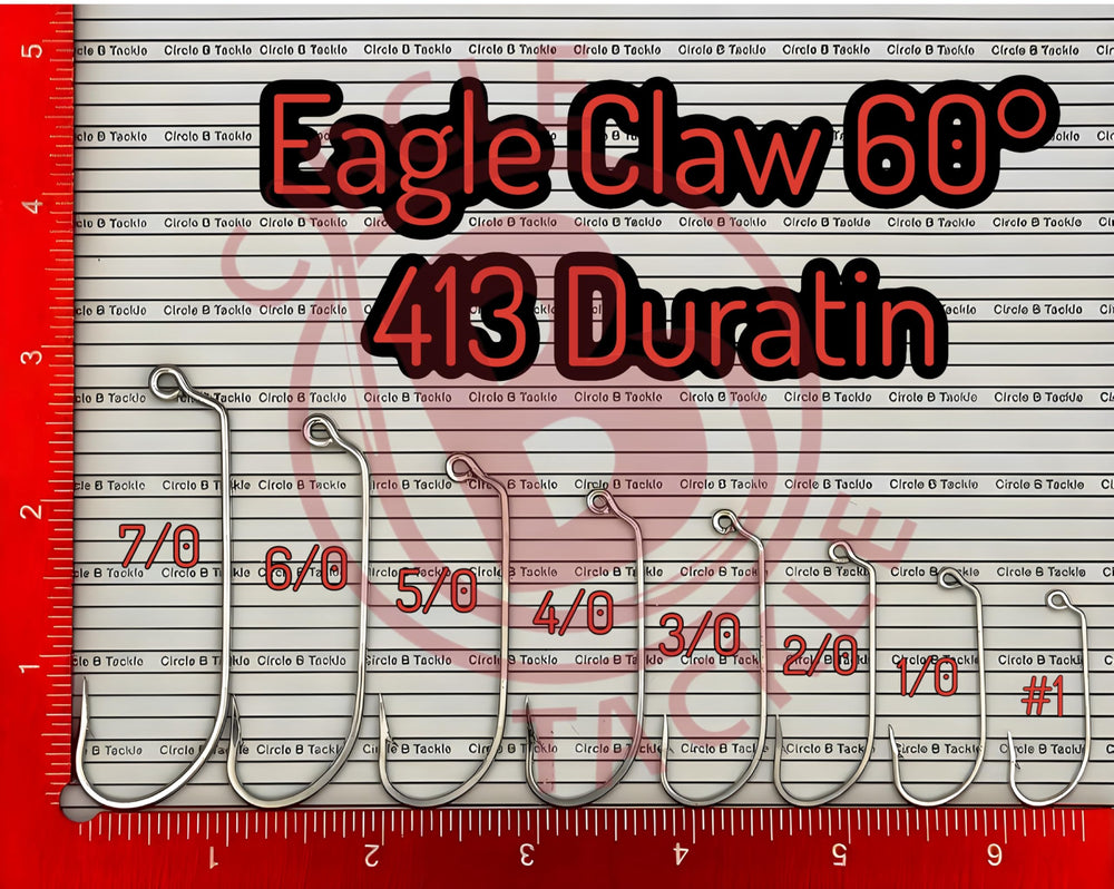 Circle B Tackle Eagle Claw 413 60° 2-0 jig hook forged for strength and durability.